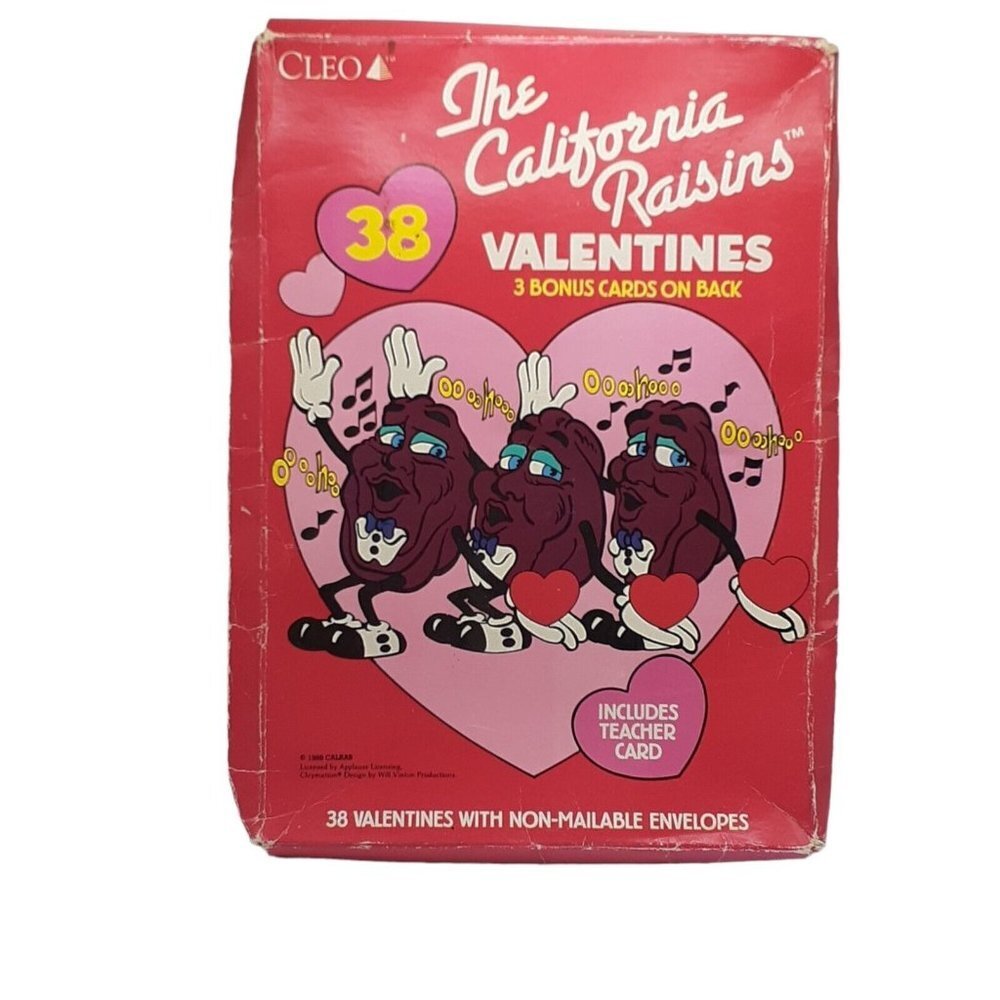 Vintage Valentines Cards The California Raisins 38 cards (Damaged Box)